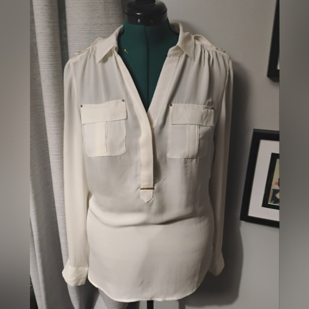 White House Black Market Long Sleeved Silk Bouse, Sz 8 NWT - Picture 10 of 11